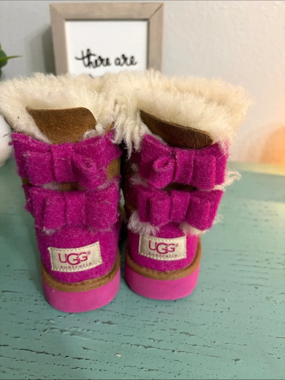 UGG Kids Chestnut Suede Boots with Pink Soles